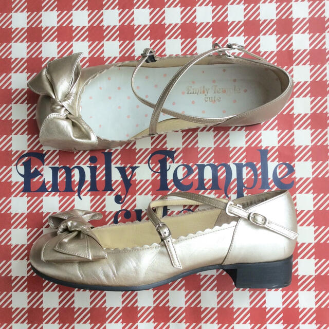 Emily Temple cute 甲リボンシューズ ゴールド 24.5cm - バレエシューズ