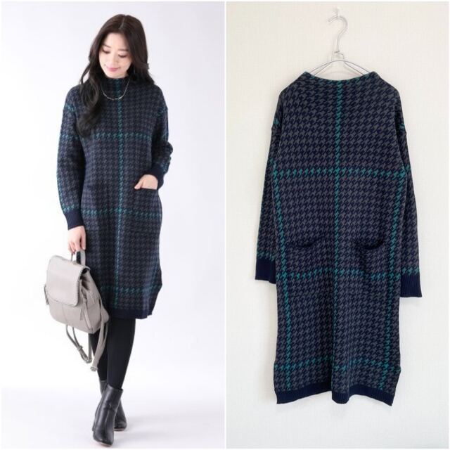 BLUE EAST 千鳥ジャガードニットワンピース ロングワンピース | フリマアプリ ラクマ