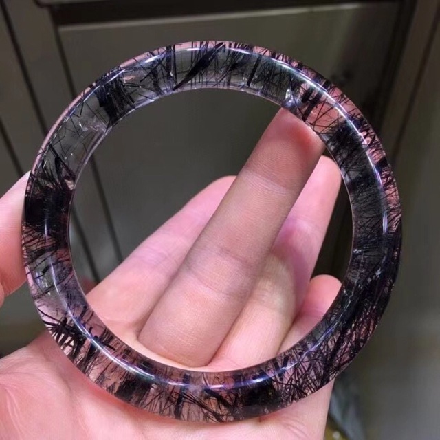 海外最新 【天然】ブラックルチルクォーツ ブレスレット 61mm バングル