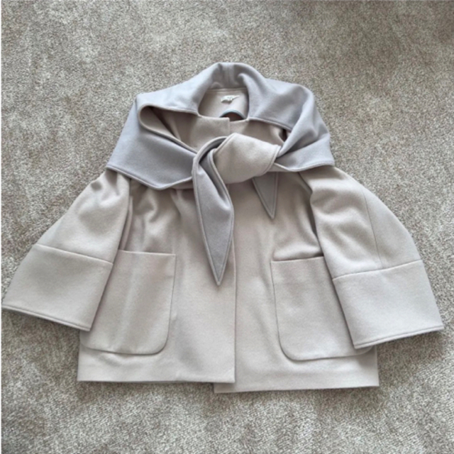 yori 2019AW リボンフードショートコート 36 クリーム