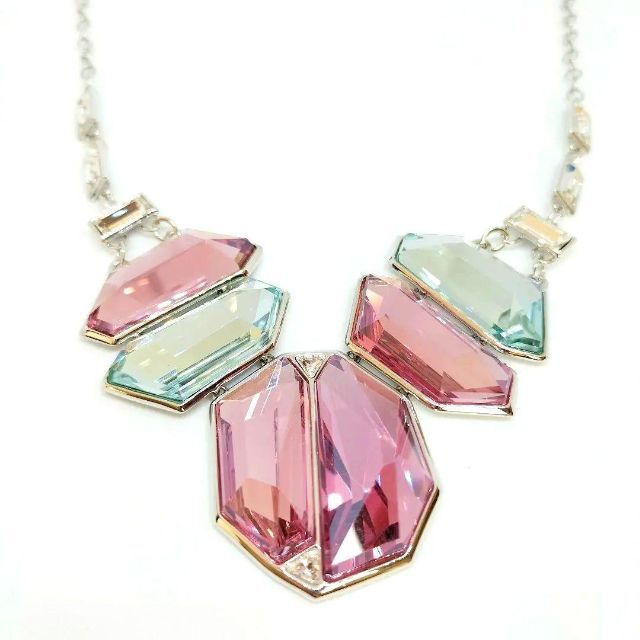 美品✨SWAROVSKI 大ぶり ビジューネックレス ピンク ブルー シルバー