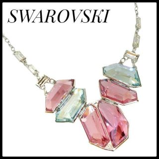 スワロフスキー(SWAROVSKI)の一点物✨SWAROVSKI　大ぶり　ビジューネックレス　ピンク　ブルー　シルバー(ネックレス)