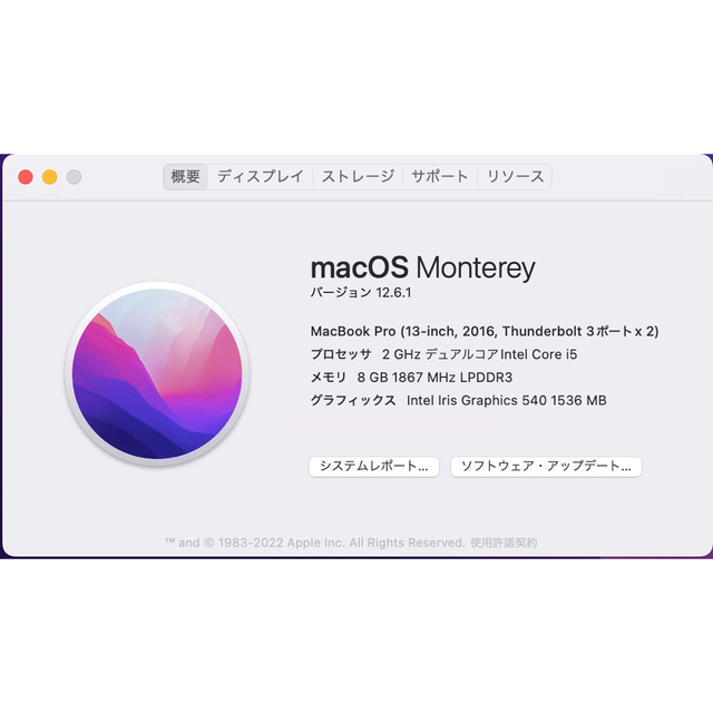 Mac (Apple)(マック)のMacBook Pro 13インチ 8GB 256GB 2016 スマホ/家電/カメラのPC/タブレット(ノートPC)の商品写真