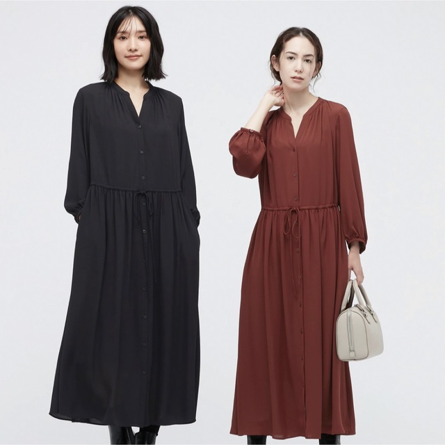 UNIQLO(ユニクロ)のユニクロ ドローストリングロングワンピース（7分袖） レディースのワンピース(ロングワンピース/マキシワンピース)の商品写真