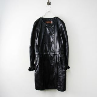 バルマン(BALMAIN)のBALMAIN バルマン レザーダブルノーカラーコート 9/ブラック 羊革 2way ジャケット【2400013066068】(その他)