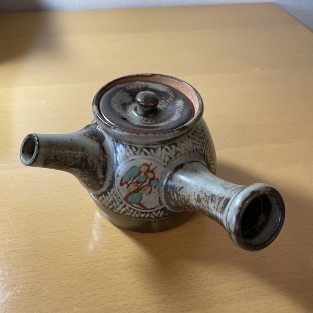 象嵌赤絵草花之煎茶器 人間国宝 島岡 達三 象嵌赤絵草花 共箱有 茶器