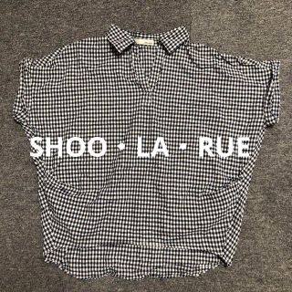 シューラルー(SHOO・LA・RUE)の【美品】シューラルー　ギンガムチェック　白黒　チュニック　シャツ　半袖(カットソー(半袖/袖なし))