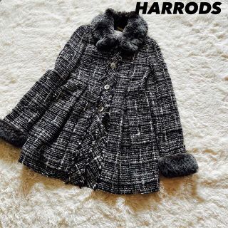 ハロッズ(Harrods)の【美品】HARRODS ハロッズ ツイードファーコート リアルファー 日本製(ノーカラージャケット)