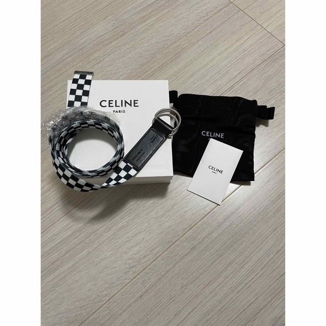 Celine チェッカーフラッグ ダブルリングベルト