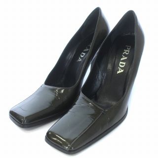 プラダ(PRADA)のプラダ パンプス スクエアトゥ エナメル 36 23cm オリーブ カーキ(ハイヒール/パンプス)