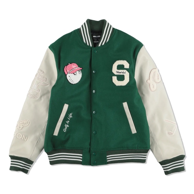 MALBON GOLF X WDS VARSITY JACKET / GREEN