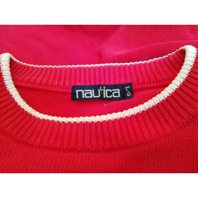 NAUTICA(ノーティカ)のNAUTICA ノーティカ　コットンニット　L　赤　ロゴニット メンズのトップス(ニット/セーター)の商品写真