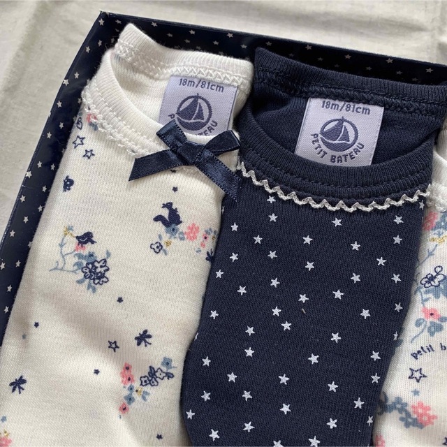 PETIT BATEAU(プチバトー)のプチバトー　長袖ロンパース5枚セット　新品　18m キッズ/ベビー/マタニティのベビー服(~85cm)(ロンパース)の商品写真