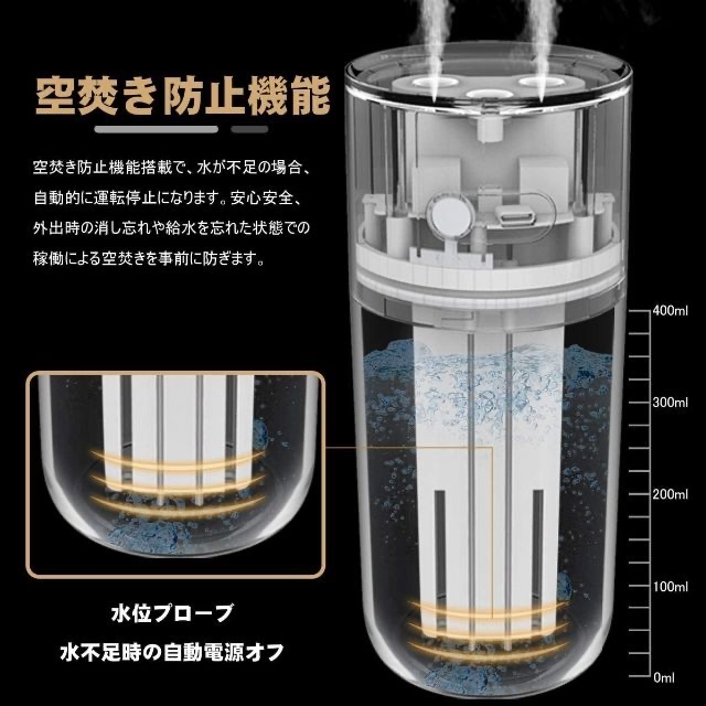 加湿器 卓上 最新ダブルノズル USB充電式  超音波式 ピンク スマホ/家電/カメラの生活家電(加湿器/除湿機)の商品写真