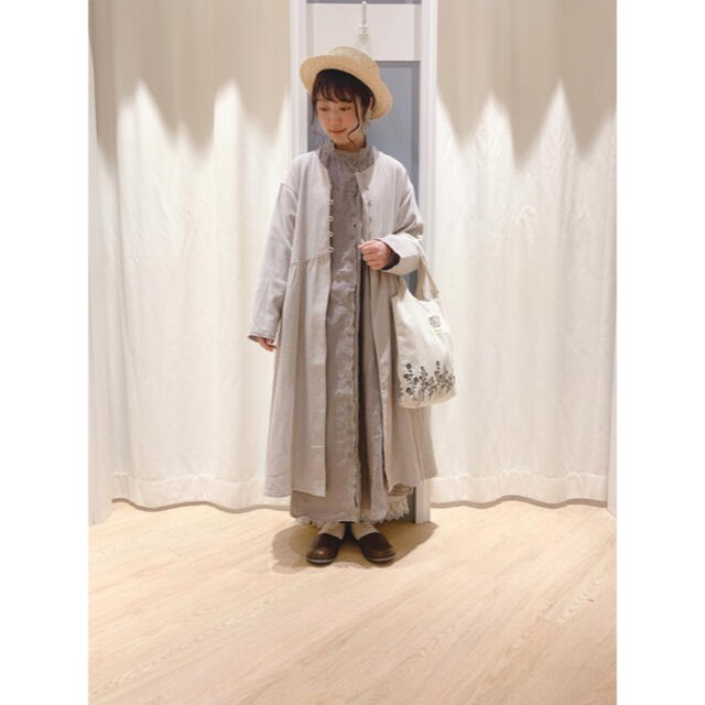 Samansa Mos2 Vネック開きコート ベージュ