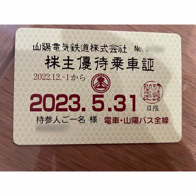 山陽10 電車・バス 株主優待乗車証 半年定期 2023.5.31 送料無料優待券/割引券