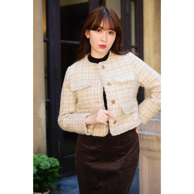 herlipto Wool-Blend Fancy Tweed Jacket - ノーカラージャケット