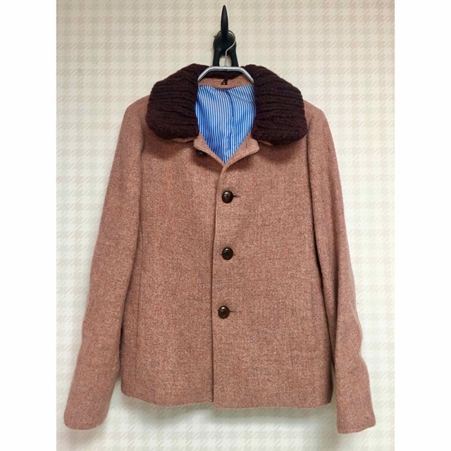 【美品】45R くすみピンク ウール ツイードジャケット