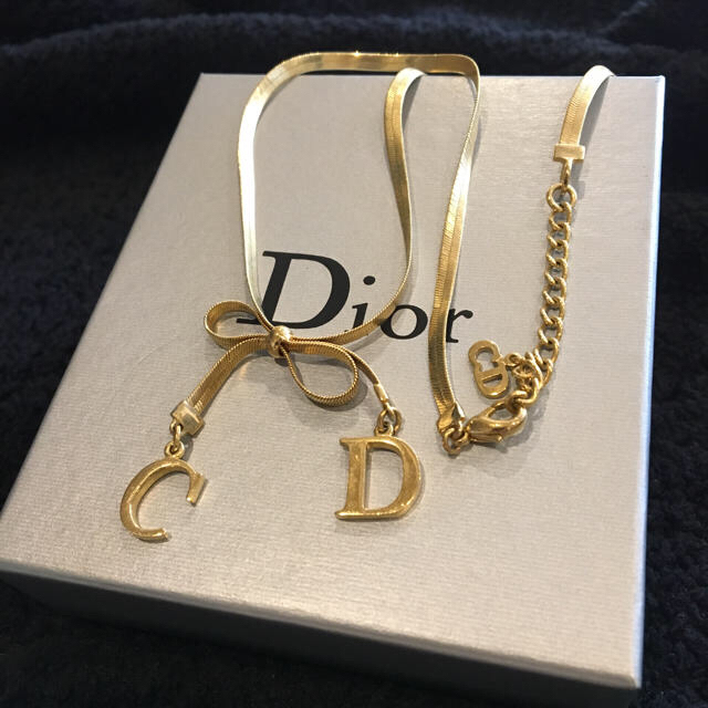 Christian Dior リボン型チョーカー ゴールド CD ロゴ