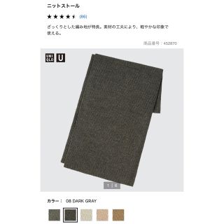 ユニクロ(UNIQLO)のUNIQLO ニットストール　DARK GRAY(マフラー/ショール)