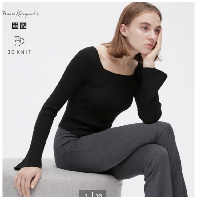UNIQLO(ユニクロ)のユニクロ　3Dリブスクエアネックセーター（長袖） レディースのトップス(ニット/セーター)の商品写真