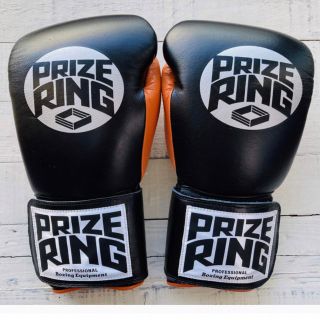  PRIZE RINGボクシンググローブ 本革製10oz 黒／オレンジ(ボクシング)