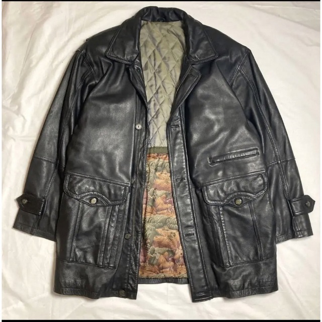 限定価格セール! 肩パッド入 vintageレザースタンドカラーコート