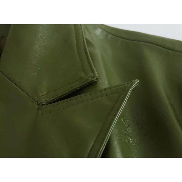 🎨11月新作📚9913◆カーキ フェイクレザー PU ジャケット ブレザー  レディースのジャケット/アウター(テーラードジャケット)の商品写真