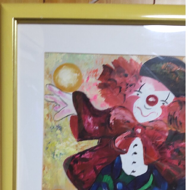 送料込み サイン有り油絵/油彩画 画題ピエロ ※詳細不明・額入 [仕