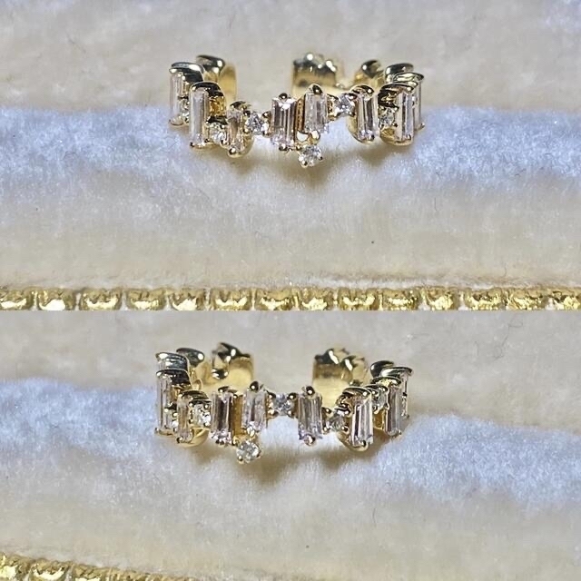 2点同封✨キラッキラ✨テーパーダイヤモンドフルエタニティーイヤーカフ　K18YG レディースのアクセサリー(イヤーカフ)の商品写真