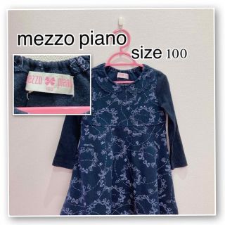 メゾピアノ(mezzo piano)の[mezzo piano]メゾピアノ　ワンピース　リボン柄　100 ネイビー(ワンピース)