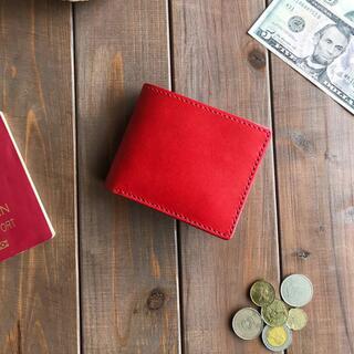 イタリアンレザーを使った真っ赤な二つ折り財布 本革 手縫い 名入れ可 送料無料(折り財布)