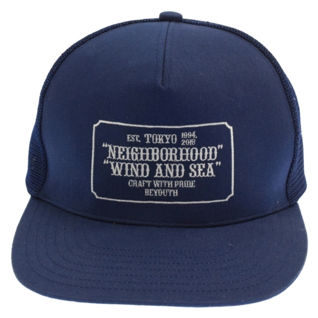 フリーサイズ表記サイズNEIGHBORHOOD ネイバーフッド ×WIND AND SEA ウィンダンシー NHWDS / C-CAP ロゴプリントメッシュキャップ ネイビー