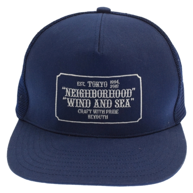 NEIGHBORHOOD(ネイバーフッド)のNEIGHBORHOOD ネイバーフッド ×WIND AND SEA ウィンダンシー NHWDS / C-CAP ロゴプリントメッシュキャップ ネイビー メンズの帽子(キャップ)の商品写真