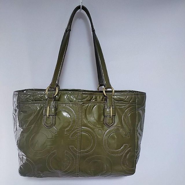 COACH - コーチ トートバッグ エナメル グリーン シグネチャー 大容量