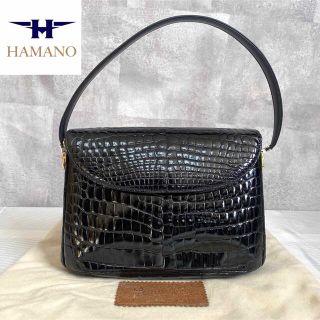 ハマノヒカクコウゲイ(濱野皮革工藝/HAMANO)の【美品】HAMANO シャイニングナイルクロコダイル 黒 フォーマルハンドバッグ(ハンドバッグ)