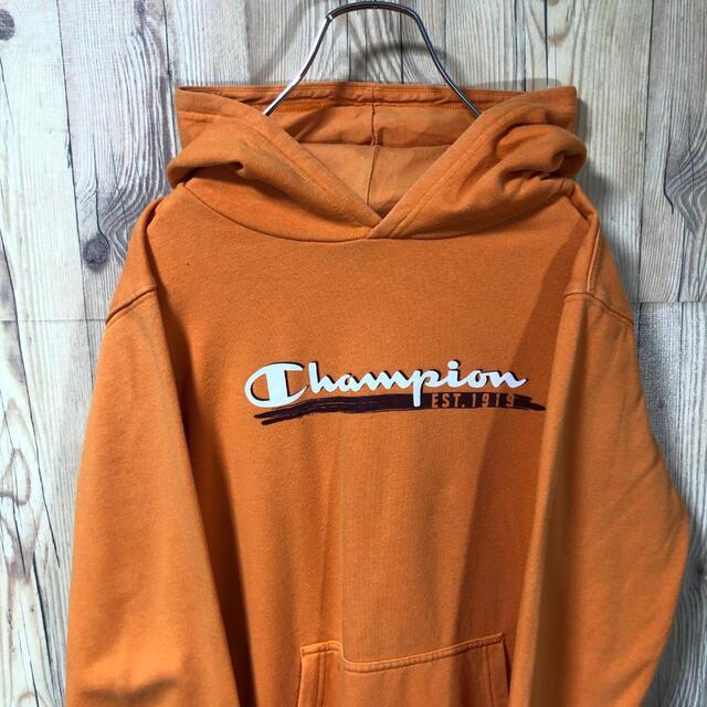 Champion(チャンピオン)の『オレンジ』90s 古着 チャンピオン パーカー XL デカロゴ メンズのトップス(パーカー)の商品写真