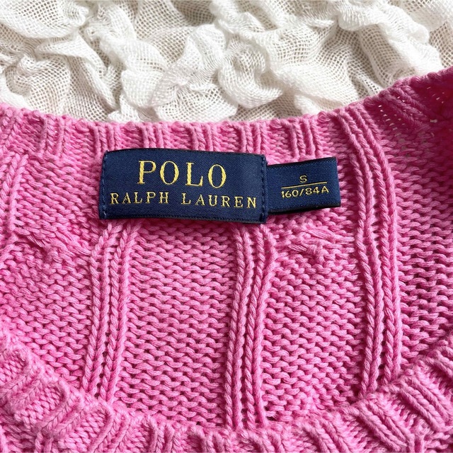 POLO RALPH LAUREN(ポロラルフローレン)の【希少】ポロラルフローレン ケーブルニットセーター コットン S ピンク レディースのトップス(ニット/セーター)の商品写真