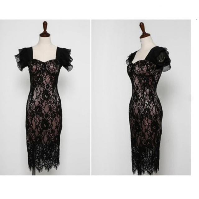 dholic(ディーホリック)の透けレースミディアムタイトワンピースドレス レディースのフォーマル/ドレス(ミディアムドレス)の商品写真