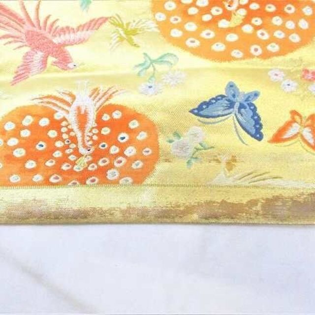袋帯 金色系マルチカラー 花鳥柄刺繍 幅約30cm 中古 HP-11 レディースの水着/浴衣(帯)の商品写真