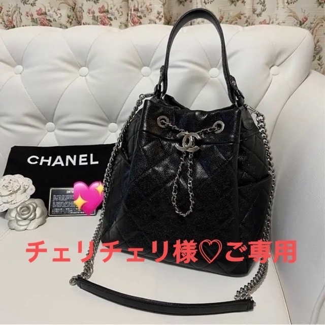 超美品　CHANEL  キャビアスキン　巾着バッグ　ドローストリングバッグ