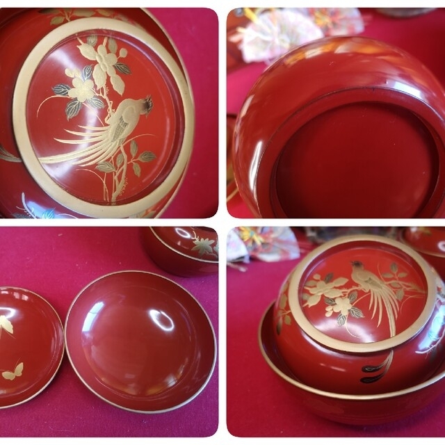 絵変  時代漆器 輪島塗 蒔絵 木製 花鳥 菓子椀 汁椀 蓋付椀 お椀 明治時代 インテリア/住まい/日用品のキッチン/食器(食器)の商品写真