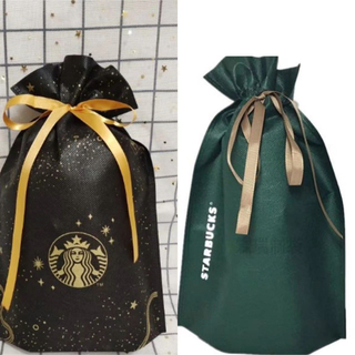 緑&黒セット不織布　スタバプレゼント袋　ショッピング袋　海外限定 (エコバッグ)