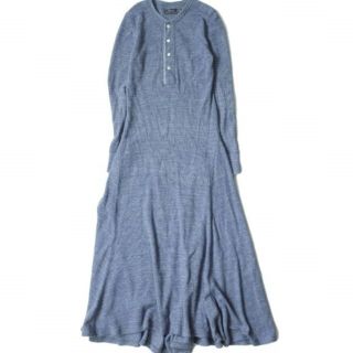 ポロラルフローレン(POLO RALPH LAUREN)のPOLO RALPH LAUREN ポロ・ラルフローレン Cotton Henley Dress ヘンリーネックサーマルワンピース XS ブルー ロング ドレス ワッフル トップス【中古】【POLO RALPH LAUREN】(ロングワンピース/マキシワンピース)