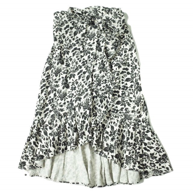 POLO RALPH LAUREN(ポロラルフローレン)のPOLO RALPH LAUREN ポロ・ラルフローレン FLORAL LINEN WRAP SKIRT フローラルリネンラップスカート 211804484001 00 WHITE/BLACK 花柄 巻き ボトムス【中古】【POLO RALPH LAUREN】 レディースのスカート(ロングスカート)の商品写真