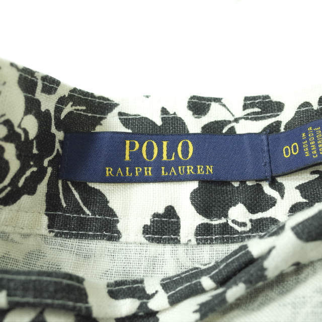 POLO RALPH LAUREN(ポロラルフローレン)のPOLO RALPH LAUREN ポロ・ラルフローレン FLORAL LINEN WRAP SKIRT フローラルリネンラップスカート 211804484001 00 WHITE/BLACK 花柄 巻き ボトムス【中古】【POLO RALPH LAUREN】 レディースのスカート(ロングスカート)の商品写真