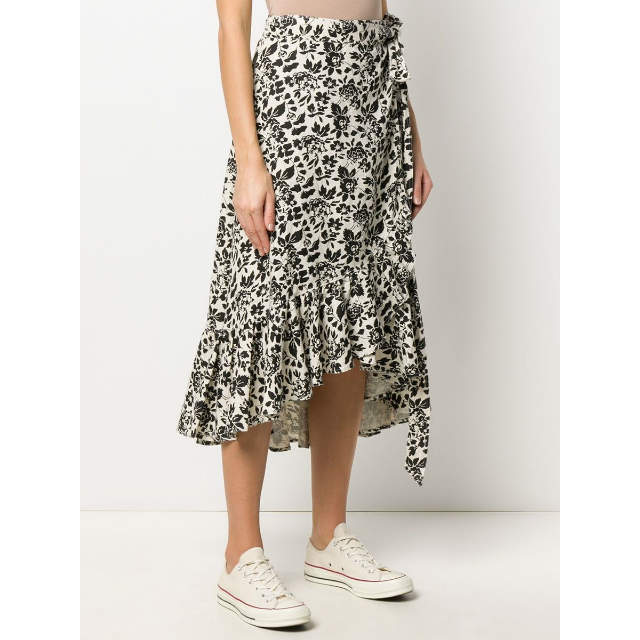 POLO RALPH LAUREN(ポロラルフローレン)のPOLO RALPH LAUREN ポロ・ラルフローレン FLORAL LINEN WRAP SKIRT フローラルリネンラップスカート 211804484001 00 WHITE/BLACK 花柄 巻き ボトムス【中古】【POLO RALPH LAUREN】 レディースのスカート(ロングスカート)の商品写真