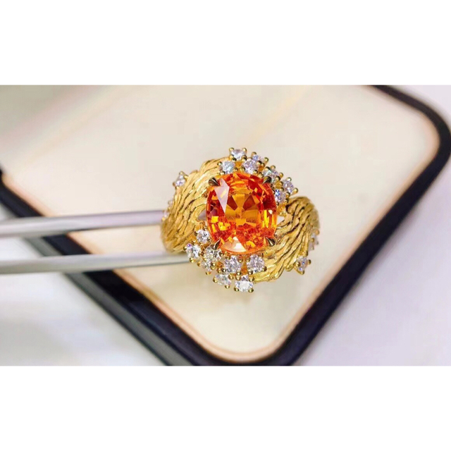 ⭐天然  マンダリンガーネット ダイヤ リング k18 3.07ct