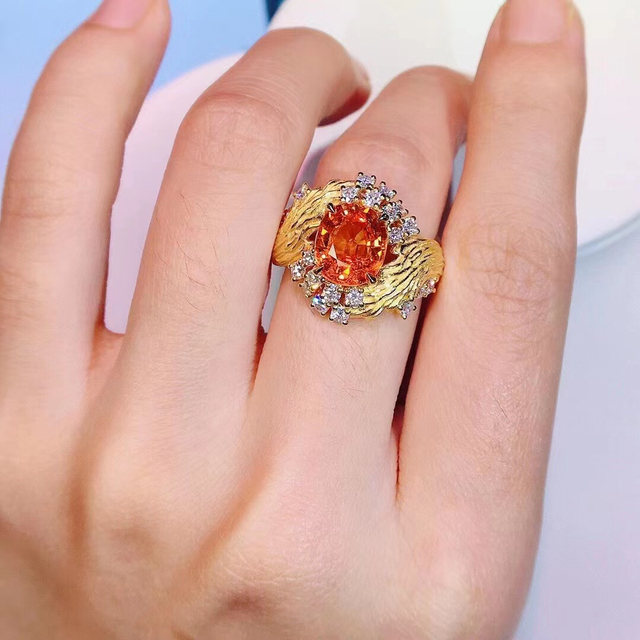 ⭐天然  マンダリンガーネット ダイヤ リング k18 3.07ct レディースのアクセサリー(リング(指輪))の商品写真