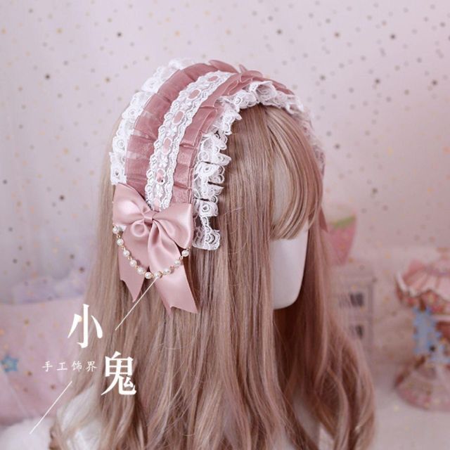 カチューシャ ヘッドドレス 髪飾り コスプレ リボン ゴスロリ パール フリル レディースのヘアアクセサリー(カチューシャ)の商品写真